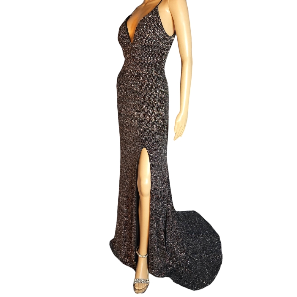 Formal Glitter Mermaid Gown with Train Size 5 Long Stretch V Neck